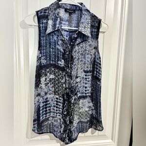 Papa Vancouver Women's Navy Patterned Sleeveless Blouse